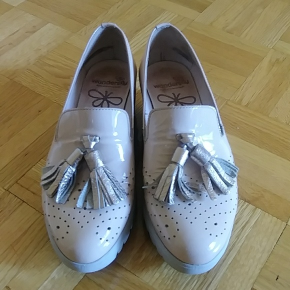 Wonders fly Memory Gel made in spain nude patent leather platform loafers - Picture 2 of 9